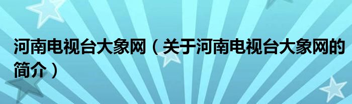 河南电视台大象网（关于河南电视台大象网的简介）