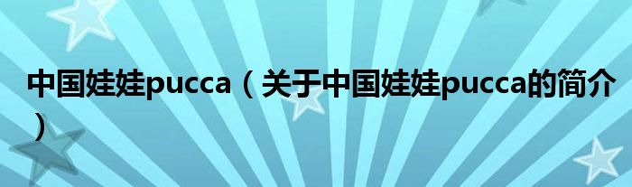 中国娃娃pucca（关于中国娃娃pucca的简介）