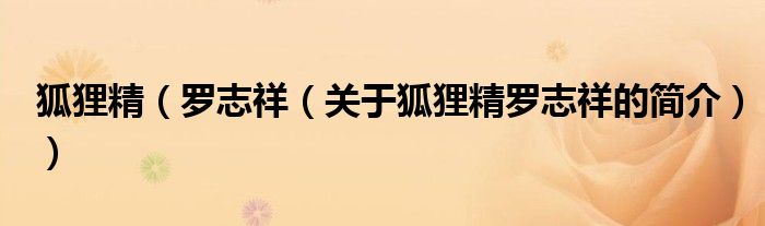 狐狸精（罗志祥（关于狐狸精罗志祥的简介））