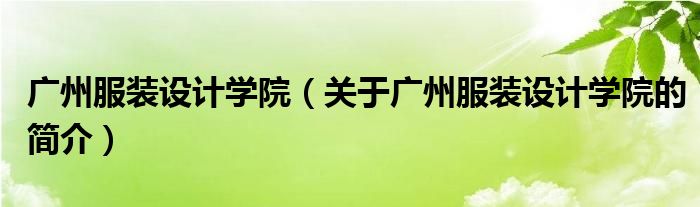 广州服装设计学院（关于广州服装设计学院的简介）