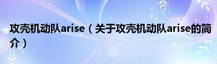 攻壳机动队arise（关于攻壳机动队arise的简介）