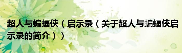 超人与蝙蝠侠（启示录（关于超人与蝙蝠侠启示录的简介））