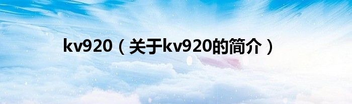kv920（关于kv920的简介）
