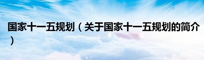 国家十一五规划（关于国家十一五规划的简介）