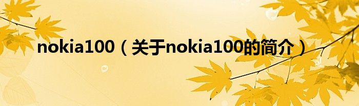 nokia100（关于nokia100的简介）