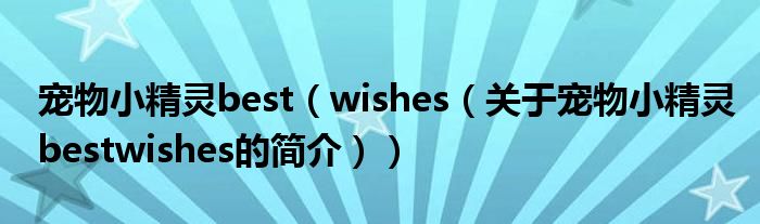 宠物小精灵best（wishes（关于宠物小精灵bestwishes的简介））