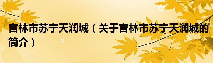 吉林市苏宁天润城（关于吉林市苏宁天润城的简介）
