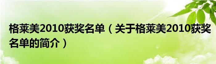 格莱美2010获奖名单（关于格莱美2010获奖名单的简介）