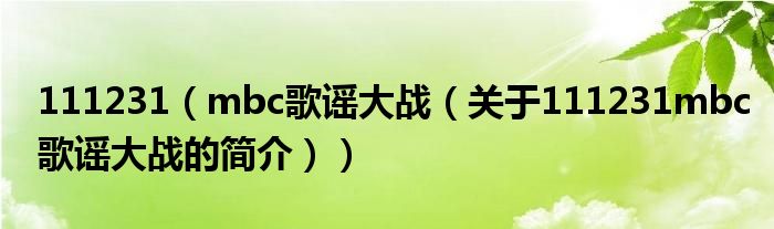 111231（mbc歌谣大战（关于111231mbc歌谣大战的简介））