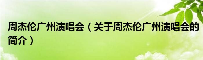 周杰伦广州演唱会（关于周杰伦广州演唱会的简介）