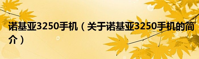 诺基亚3250手机（关于诺基亚3250手机的简介）