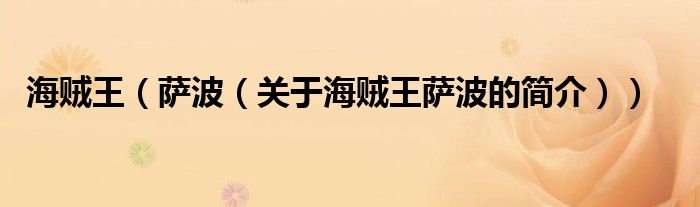 海贼王（萨波（关于海贼王萨波的简介））