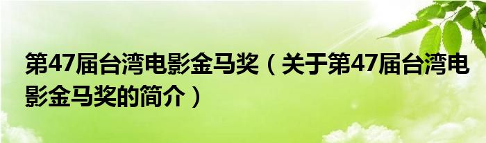 第47届台湾电影金马奖（关于第47届台湾电影金马奖的简介）