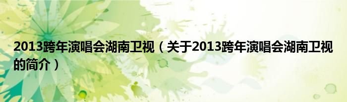 2013跨年演唱会湖南卫视（关于2013跨年演唱会湖南卫视的简介）