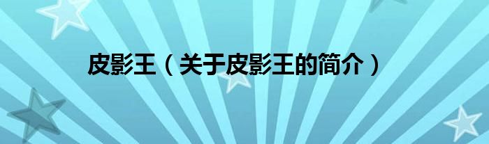 皮影王（关于皮影王的简介）