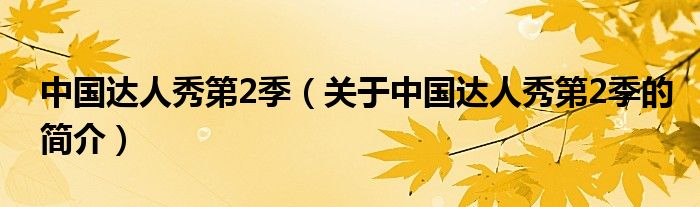 中国达人秀第2季（关于中国达人秀第2季的简介）