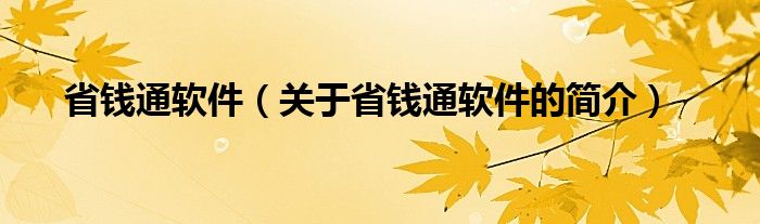 省钱通软件（关于省钱通软件的简介）