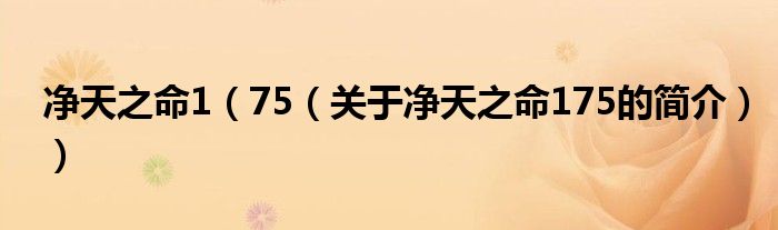 净天之命1（75（关于净天之命175的简介））