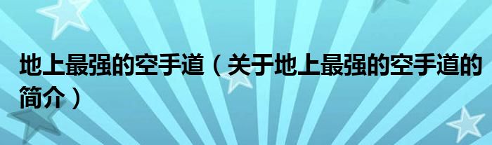 地上最强的空手道（关于地上最强的空手道的简介）
