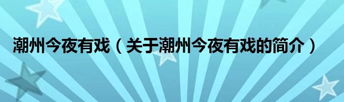 潮州今夜有戏（关于潮州今夜有戏的简介）