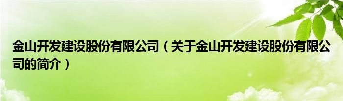 金山开发建设股份有限公司（关于金山开发建设股份有限公司的简介）