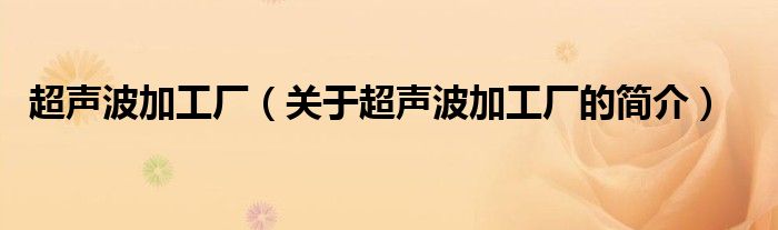 超声波加工厂（关于超声波加工厂的简介）