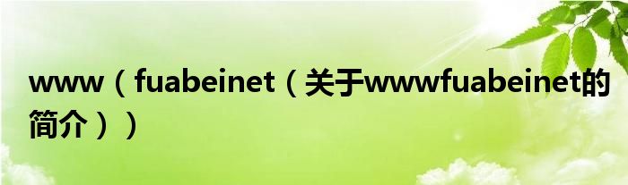www（fuabeinet（关于wwwfuabeinet的简介））