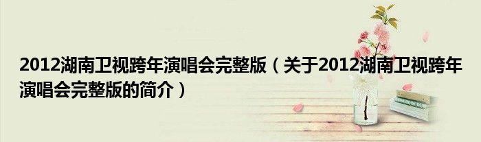 2012湖南卫视跨年演唱会完整版（关于2012湖南卫视跨年演唱会完整版的简介）