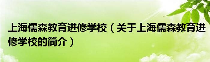 上海儒森教育进修学校（关于上海儒森教育进修学校的简介）