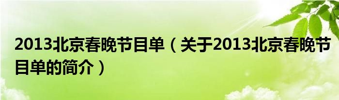 2013北京春晚节目单（关于2013北京春晚节目单的简介）