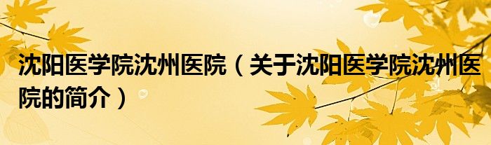 沈阳医学院沈州医院（关于沈阳医学院沈州医院的简介）