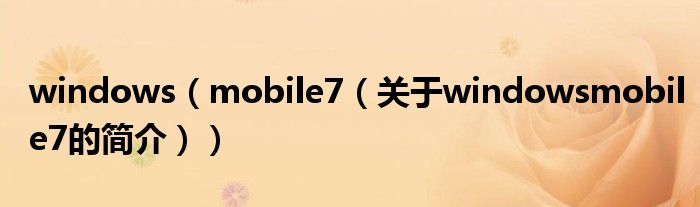 windows（mobile7（关于windowsmobile7的简介））