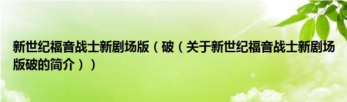 新世纪福音战士新剧场版（破（关于新世纪福音战士新剧场版破的简介））