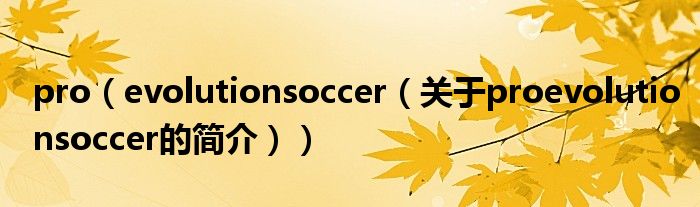 pro（evolutionsoccer（关于proevolutionsoccer的简介））
