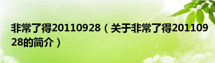 非常了得20110928（关于非常了得20110928的简介）