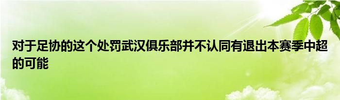 对于足协的这个处罚武汉俱乐部并不认同有退出本赛季中超的可能