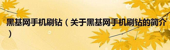 黑基网手机刷钻（关于黑基网手机刷钻的简介）