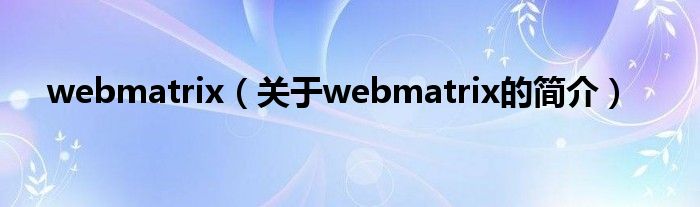 webmatrix（关于webmatrix的简介）