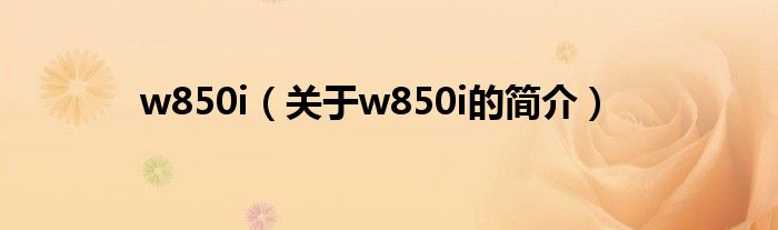 w850i（关于w850i的简介）