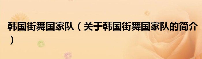 韩国街舞国家队（关于韩国街舞国家队的简介）