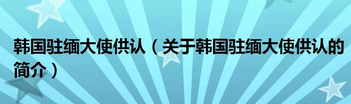 韩国驻缅大使供认（关于韩国驻缅大使供认的简介）