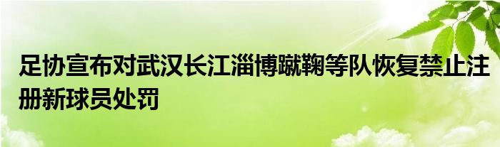 足协宣布对武汉长江淄博蹴鞠等队恢复禁止注册新球员处罚