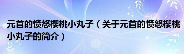 元首的愤怒樱桃小丸子（关于元首的愤怒樱桃小丸子的简介）