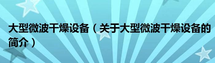 大型微波干燥设备（关于大型微波干燥设备的简介）