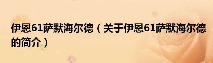 伊恩61萨默海尔德（关于伊恩61萨默海尔德的简介）