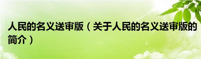 人民的名义送审版（关于人民的名义送审版的简介）