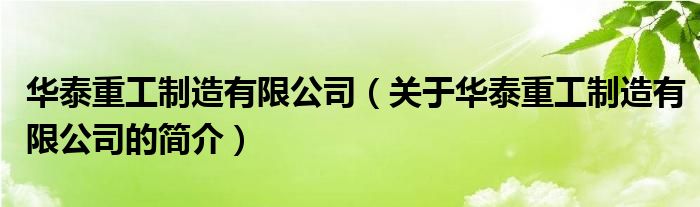 华泰重工制造有限公司（关于华泰重工制造有限公司的简介）