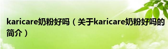 karicare奶粉好吗（关于karicare奶粉好吗的简介）