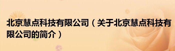北京慧点科技有限公司（关于北京慧点科技有限公司的简介）