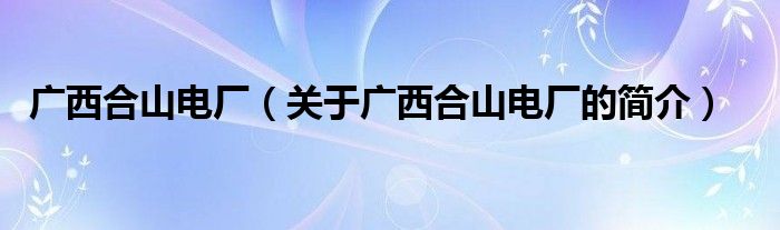 广西合山电厂（关于广西合山电厂的简介）